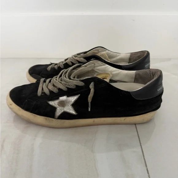 Golden Goose Super-Star Black Suede Sneakers with Silver Star PRICED TO SELL - Picture 2 of 11